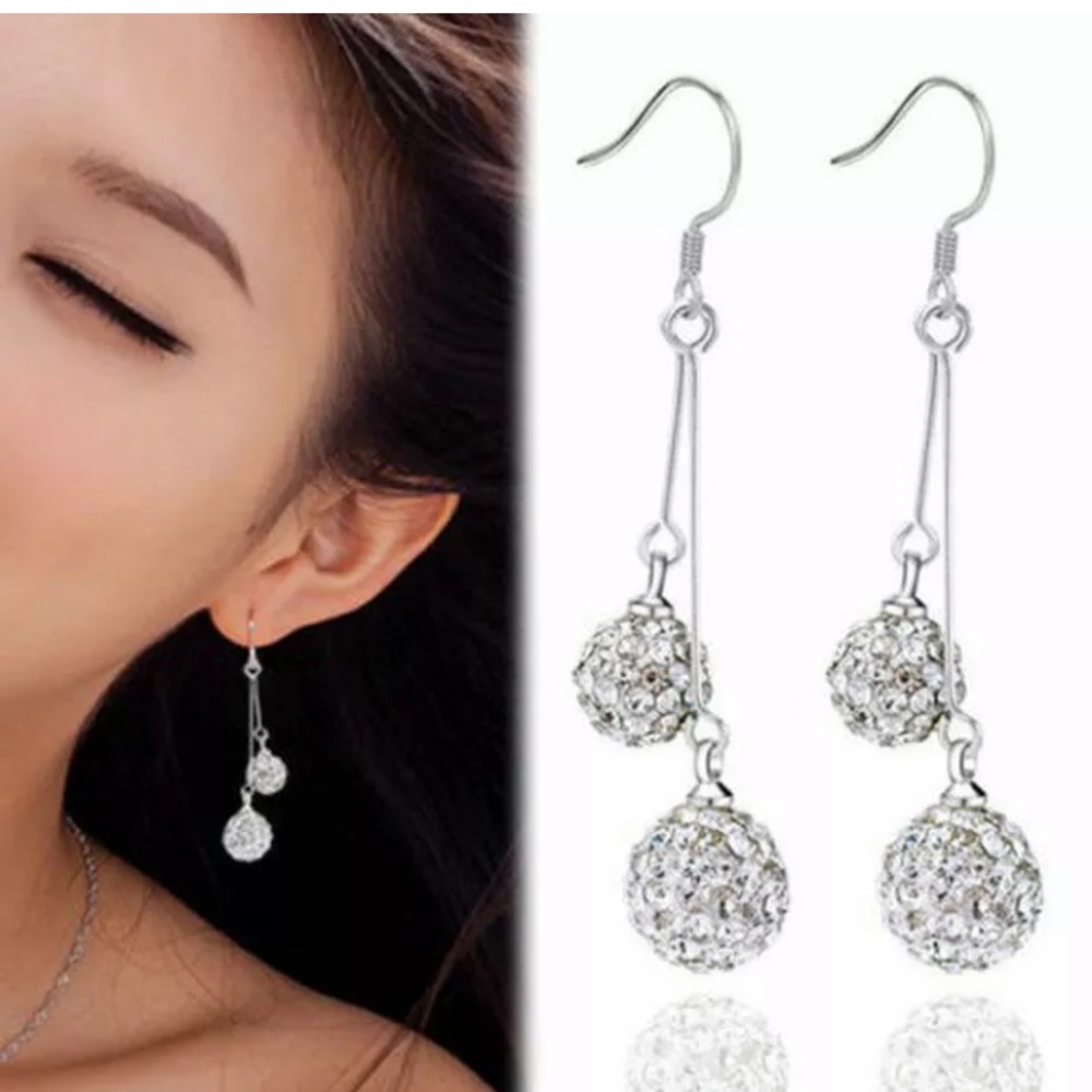 Women Crystal Silver Plated Ear Stud Earrings